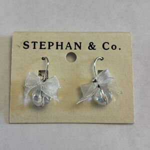 Stephan & Co. Clear Iridescent Crystal Bead Ribbon Bow Drop Earrings NWT